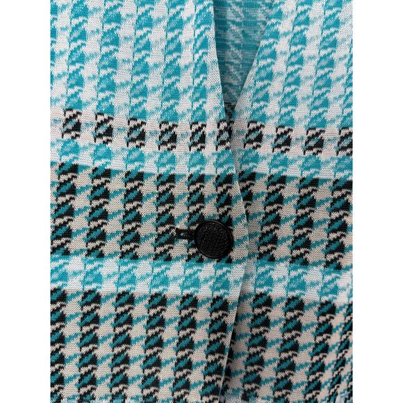 Ming Wang Aqua Blue Houndstooth Knit Blazer Jacket Women’s L Stretch Workwear - Picture 4 of 9
